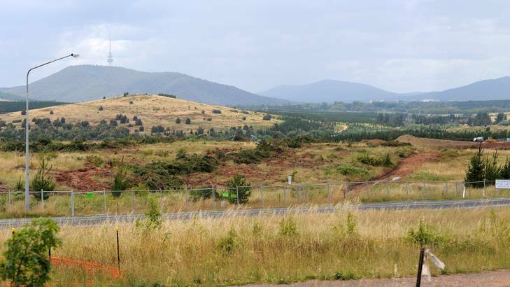 The Molonglo Valley housing estate infrastructure preparation. Pic taken from the former Stromlo Forestry Settlement on the Cotter Road. Photo: Graham Tidy