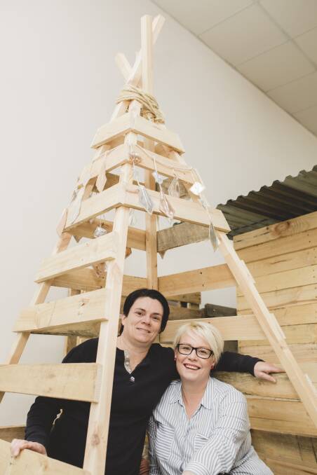 Michelle Templin and Colleen Cooper with "Alex's TeePee''. Photo: Jamila Toderas
