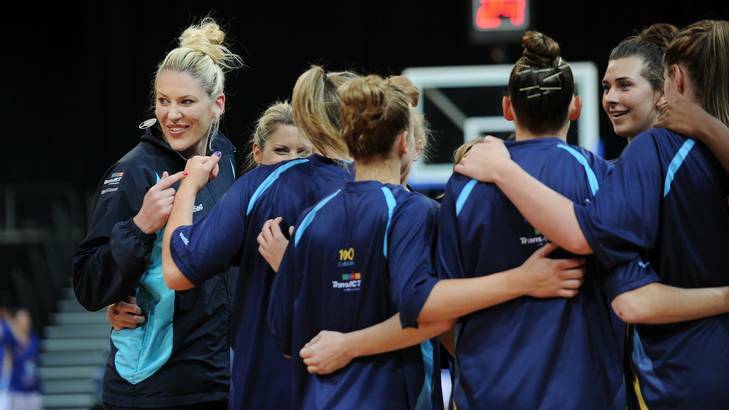 Lauren Jackson, left, has been relegated to a spectator's role at the Capitals due to injury. Photo: Colleen Petch