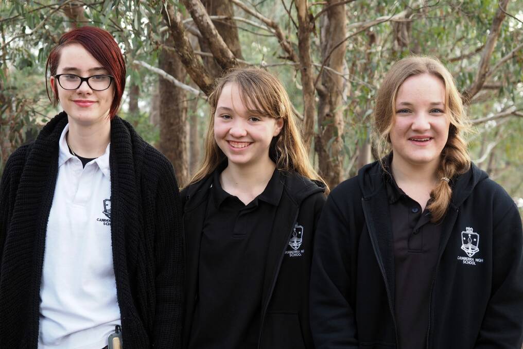 (From left) Isabel Matthews, Alex Williams and Sally Witchalls from Canberra High School are heading to Japan to take part in a photo competition. Photo: Supplied