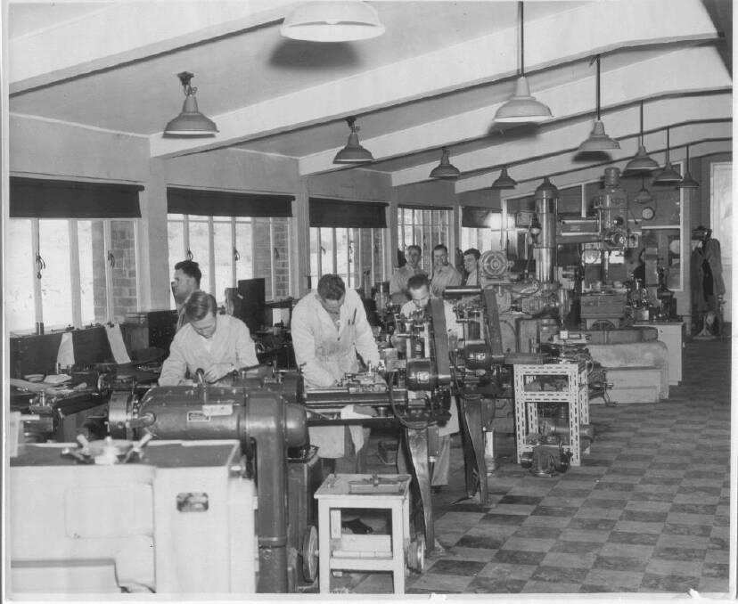 The Mount Stromlo mechanical workshop in the 1950s  Photo: Norman Banham Collection, Mt Stromlo Archives