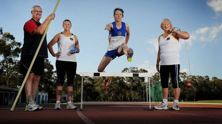 John Reynolds, Jayne Hardy, Kerry Boden and Jan Banens will compete in the 41st Australian Masters Athletics Track and Field Championships, starting on Friday in Canberra. Photo: Colleen Petch 