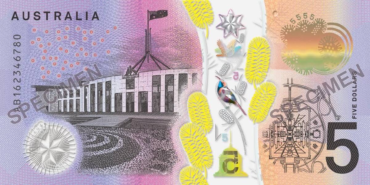 One side of the new $5 note.  Photo: Supplied