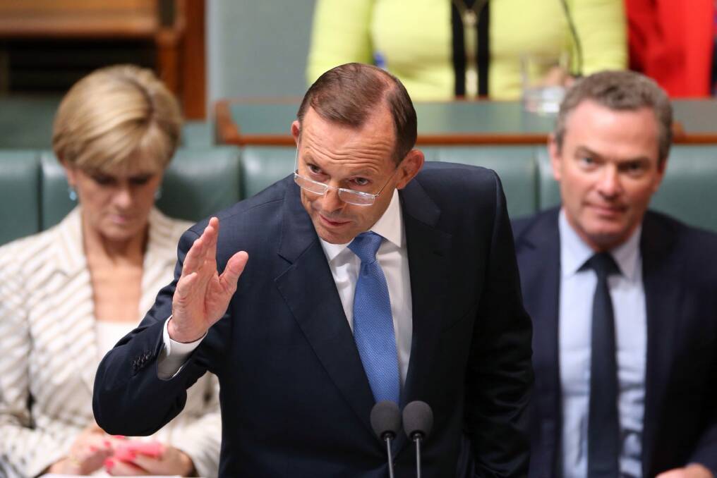 Prime Minister Tony Abbott in Parliament on Tuesday -  a string of policy reversals doesn't seem to have dampened his appetite for talking tough. Photo: Andrew Meares