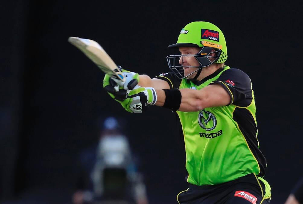 Letting rip: Shane Watson hits out for the Thunder as they Sydney side posted 5-166 in Launceston. Photo: AAP