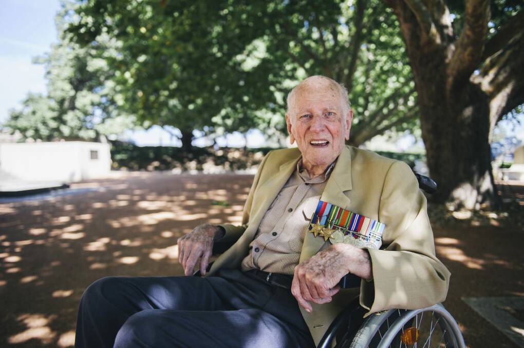 Lloyd Ellerman, of Garran, who was captured by the Japanese when Singapore fell during World War II, remembered his comrades at the ceremony on Wednesday.
 Photo: Rohan Thomson