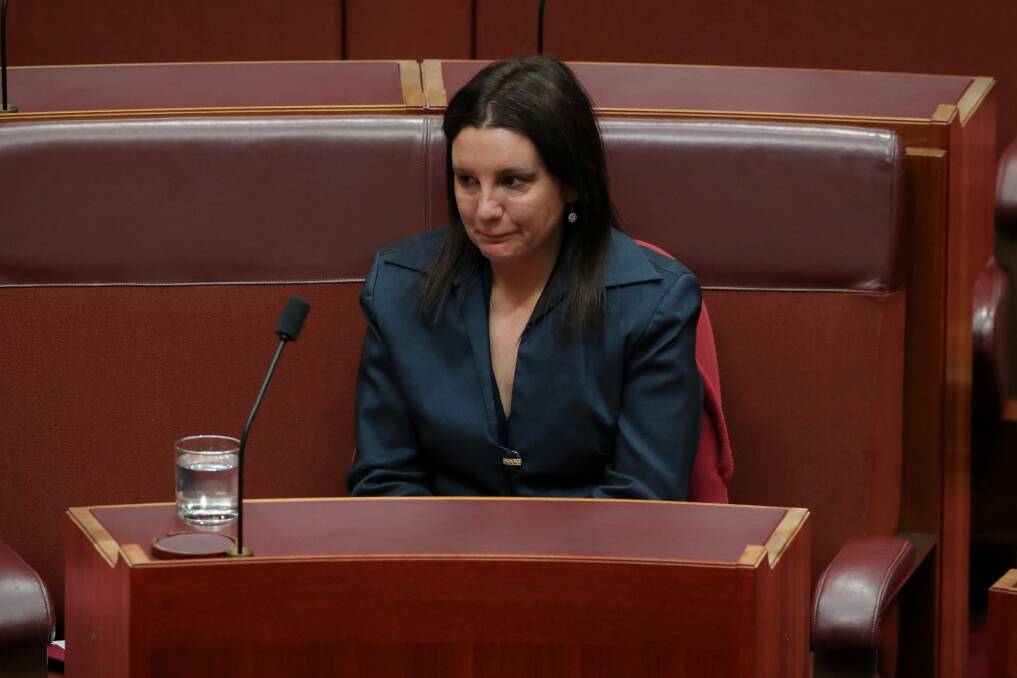 Jacqui Lambie after she informed the Senate she was resigning because of her dual citizenship. Photo: Andrew Meares