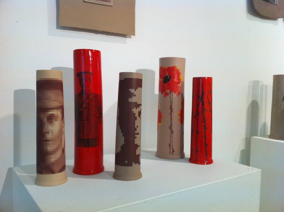 Michael Keighery commemorates his great-uncle in ceramic artillery castings in <i>Dead Man's Penny</i> at Watson Arts Centre. Photo: Supplied