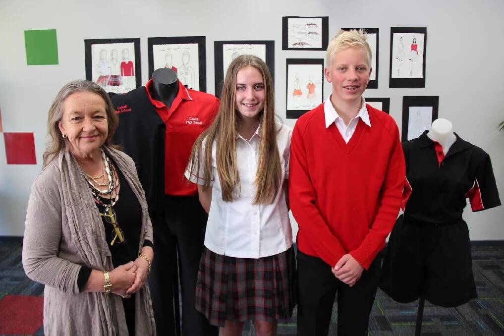 Calwell High School students showcase the school's new uniforms with Minister for Education Joy Burch. Photo: Supplied