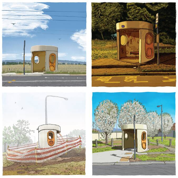 Four of Dickinson's latest drawings. Can you recognise these shelters?  Photo: Supplied