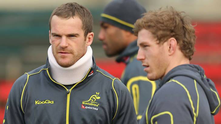 Pat McCabe, Wycliff Palu and David Pocock at Wallabies training on June 24. Photo: Scott Barbour