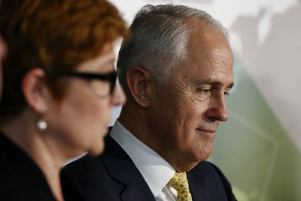 Prime Minister Malcolm Turnbull launches the 2016 defence white paper with Defence Minister Senator Marise Payne on Thursday. Photo: Andrew Meares