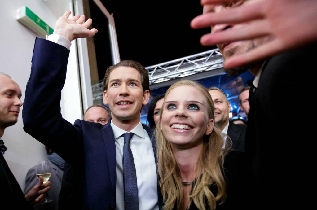 Austrian People's Party leader Sebastian Kurz celebrates his conservative party's victory last week. Photo: Lisi Niesner