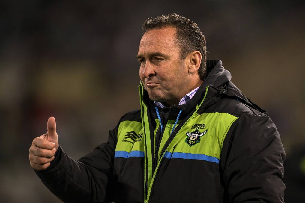 Thumbs up: Raiders coach Ricky Stuart. If the NRL chief lets Canberra host, the crowds will come. Photo: Brett Hemmings