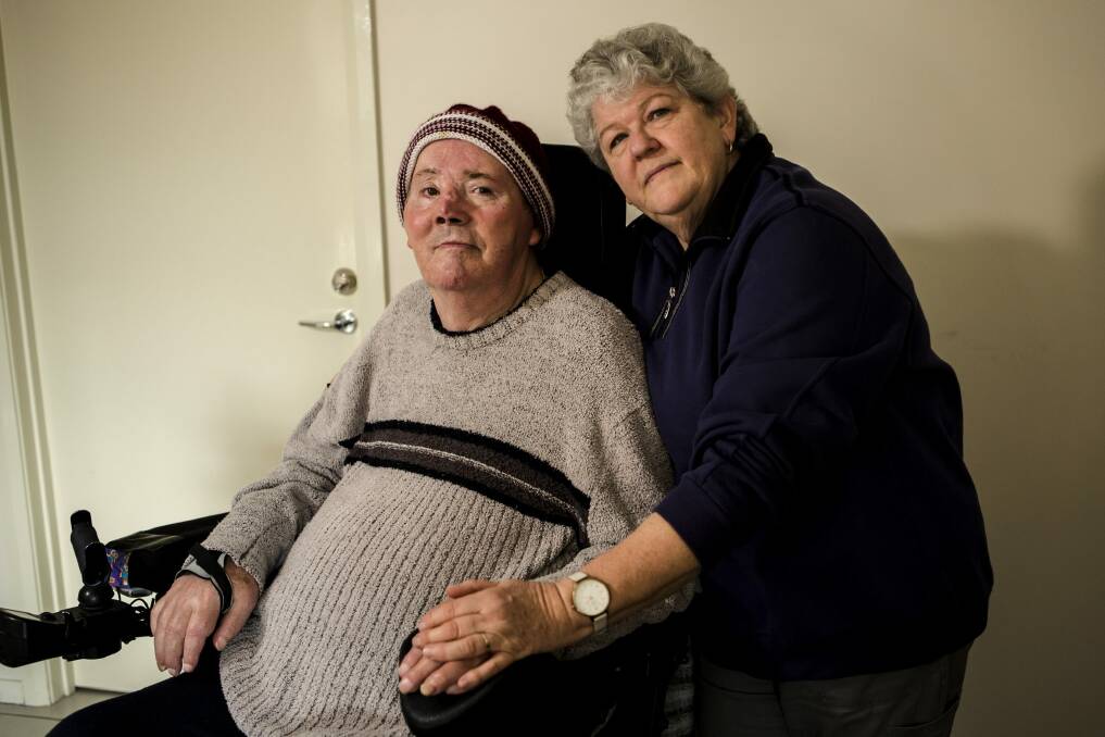 70-year old quadriplegic Chris Brockway has been forced to relocate to coastal NSW after failing to recieve a suitable level of care from the NDIS. Chris with his wife Margaret Brockway. Photo: Jamila Toderas
