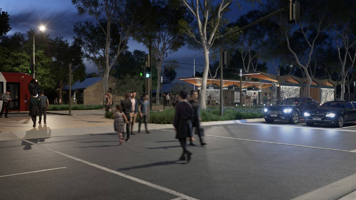 An artists' impression of the future light rail stop at Dickson. Photo: Supplied/ACT government