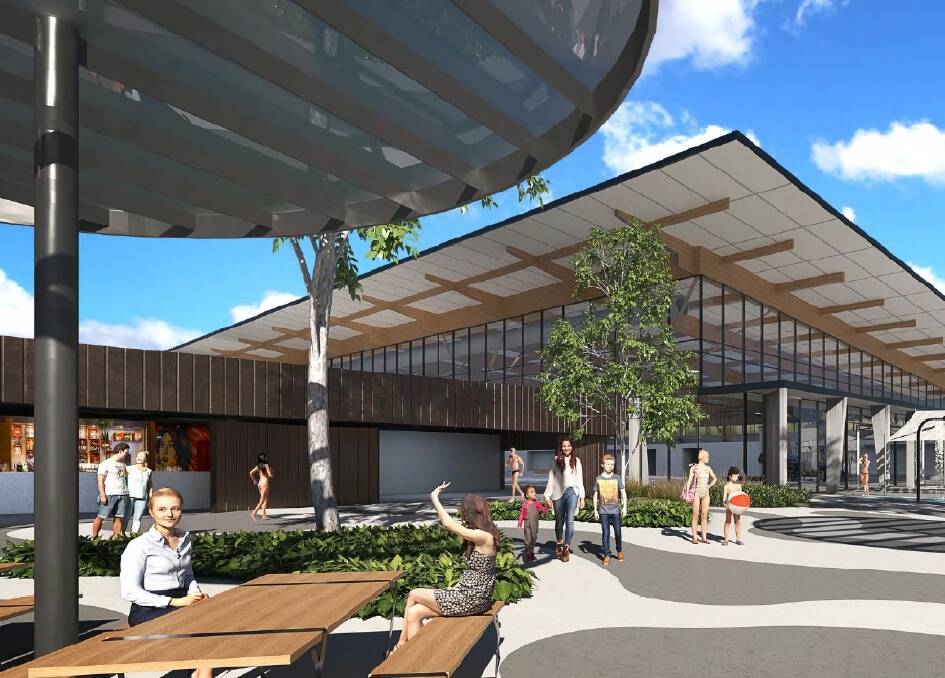 Artists impressions of the new Stromlo pool, which will include a gym and splash park. Photo: Supplied