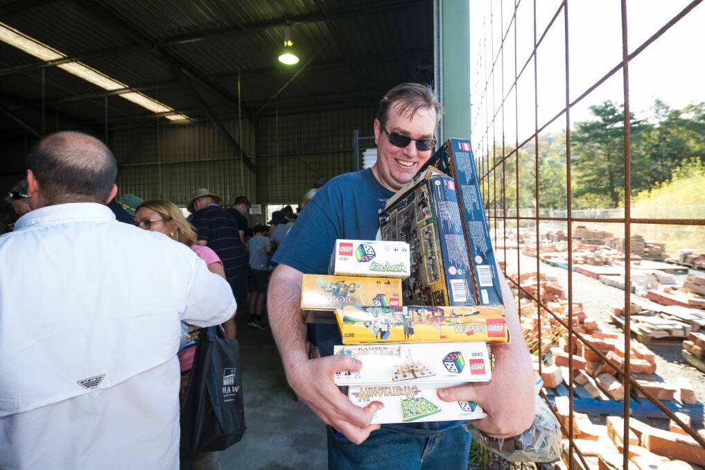 Huge Lego sale at The Green Shed has Mike Bassett barley able to hold all the lego sets he grabbed. Photo: Dion Georgopoulos Photo: Dion Georgopoulos
