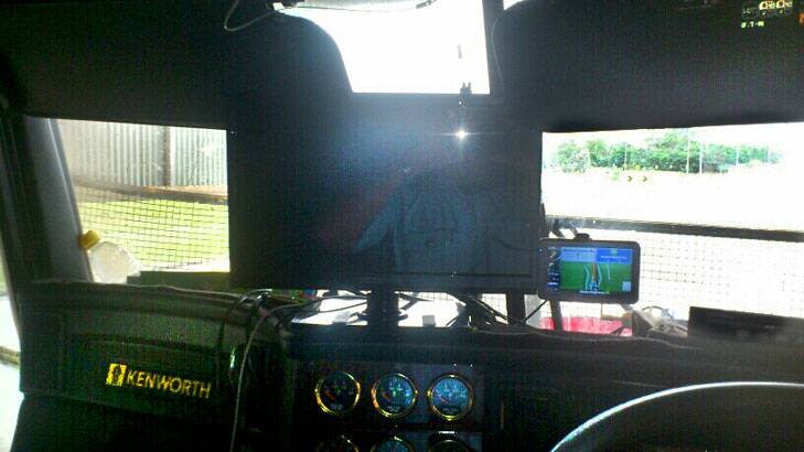 Police found a television obscuring the driver's view when the pulled a truck over near Goulburn. Photo: Supplied by NSW Police