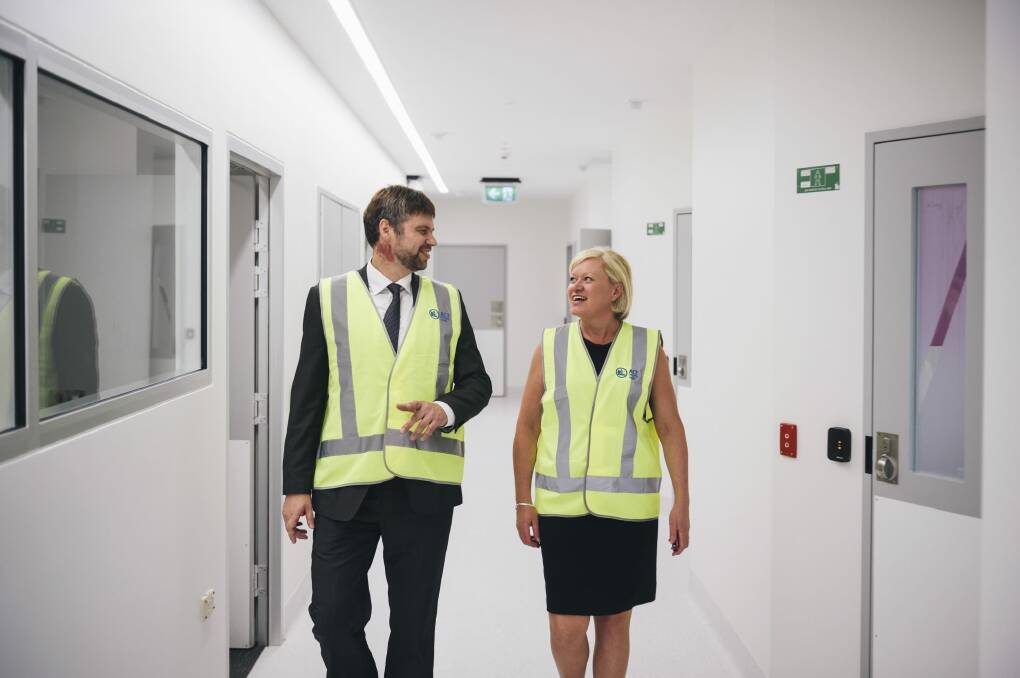  Canberra Hospital chief executive Ian Thompson and operational director of adult acute mental health services, Deb Plant inspect Canberra Hospital's new emergency department upgrade.  Photo: Rohan Thomson