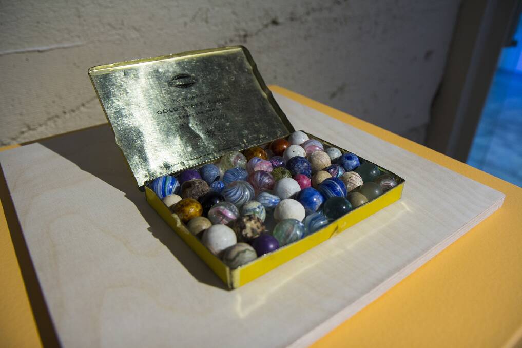 Tom Moore, Tin Box of 47 Vintage Marbles, in Collecting Nostalgia at Canberra Glassworks. Photo: supplied