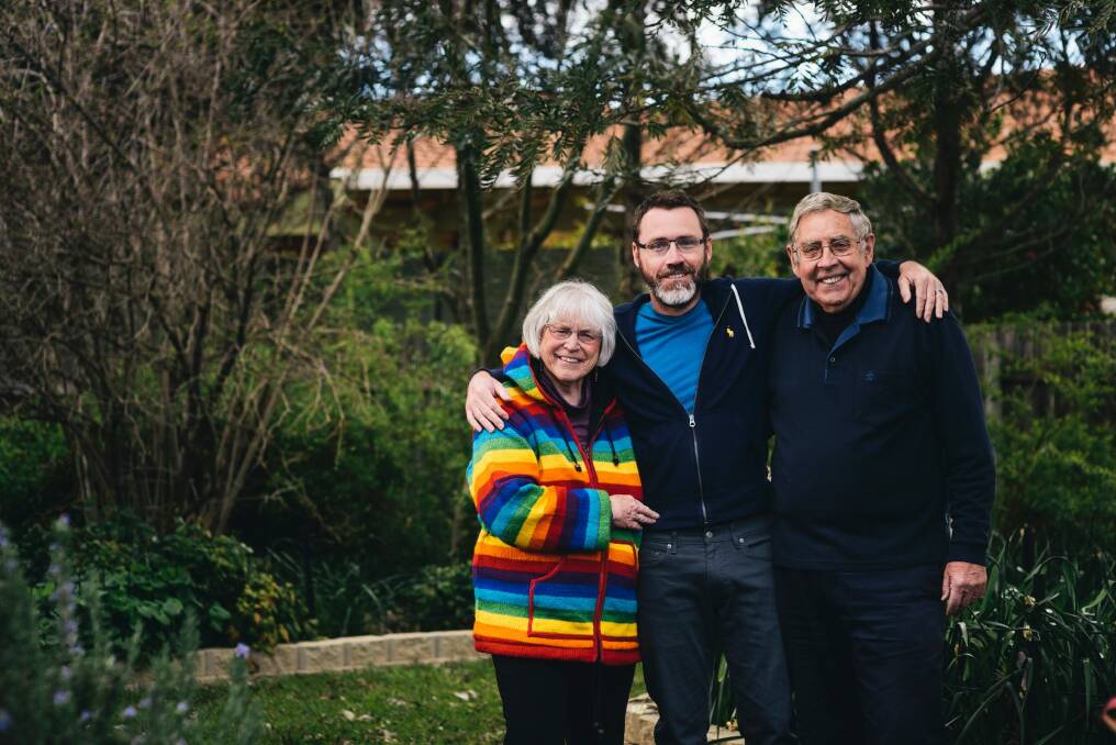 Same-sex marriage advocate Ivan Hinton-Teoh, with his parents Dianne and Ian. Photo: Rohan Thomson