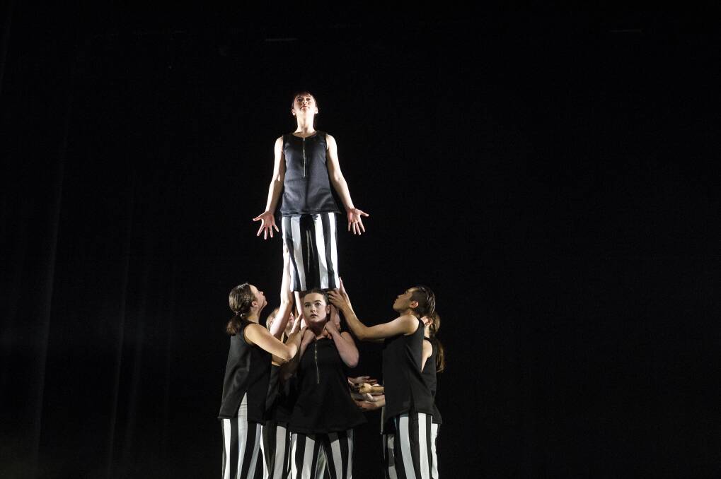 Members of the ensemble performing  Me/Us at the Canberra Playhouse Theatre.  Photo: Dion Georgopoulos