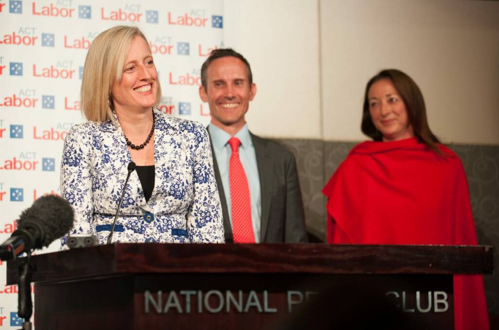 Labor Senator Katy Gallagher, with MPs Andrew Leigh and Gai Brodtmann. Photo: Elesa Kurtz