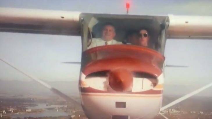 A screen grab from US TV show Mad Men showing Canberra as a backdrop for a flight over California. Photo: Screen grab