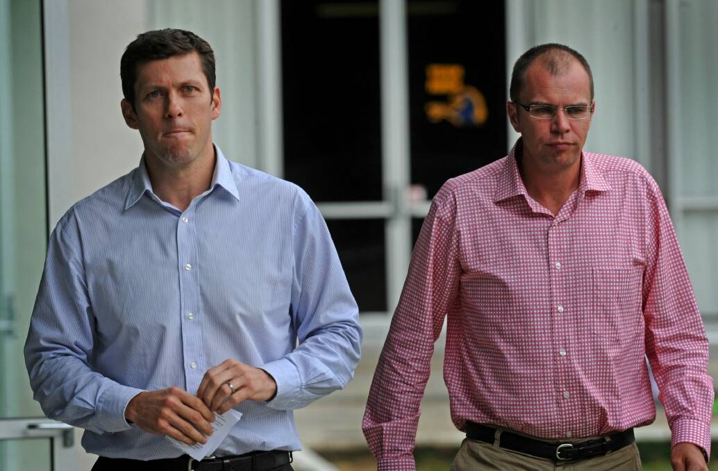 Michael Thomson, right, with former Brumbies boss Andrew Fagan in 2011. Photo: Marina Neil