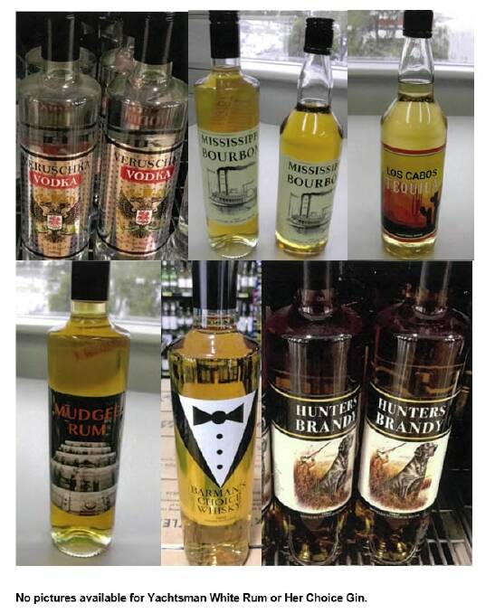 Some of the recalled liquor products, which were available for sale in the ACT. Photo: Food Standards Australia New Zealand