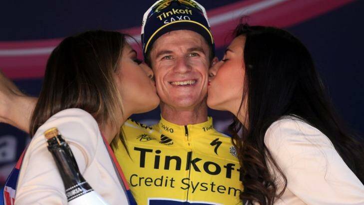 Michael Rogers celebrates on the podium after winning the 11th stage of the Giro d'Italia in May. Photo: AFP