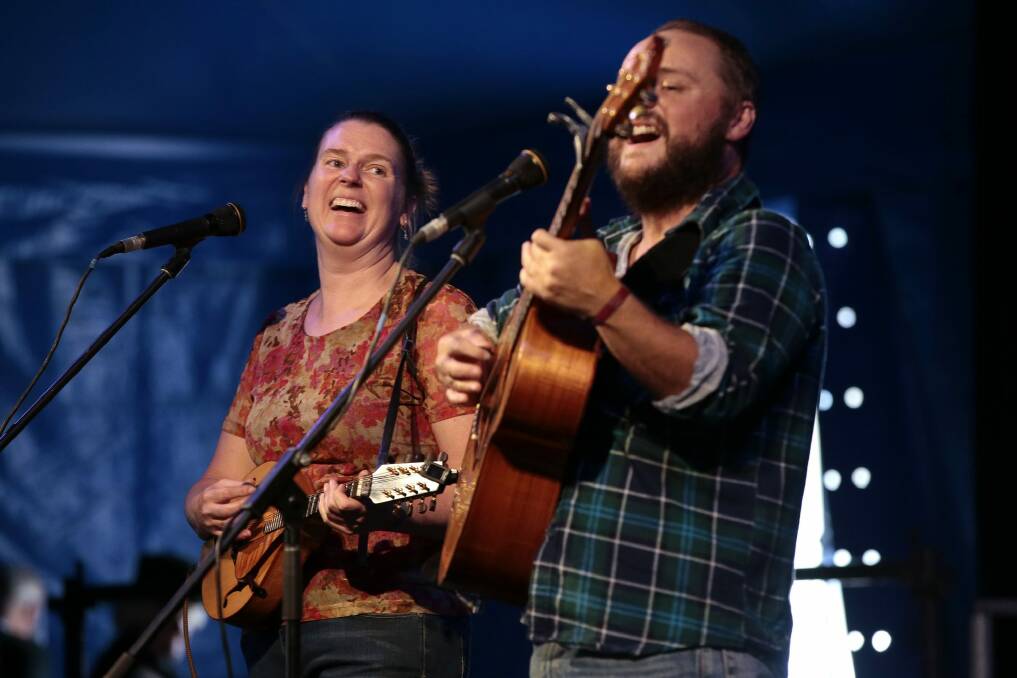 Chloe and Jason Roweth performing at the Folk Festival.  Photo: Jeffrey Chan