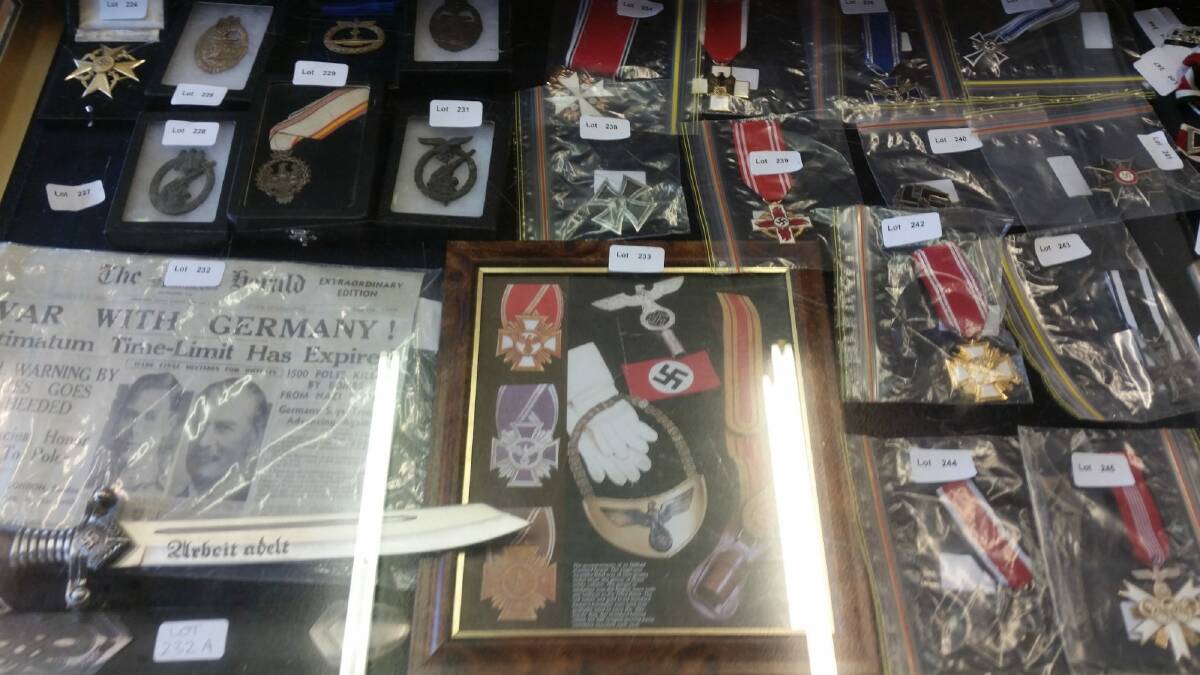 Another case of Nazi memorabilia which will go on sale in the ACT on Sunday. Photo: Ben Westcott