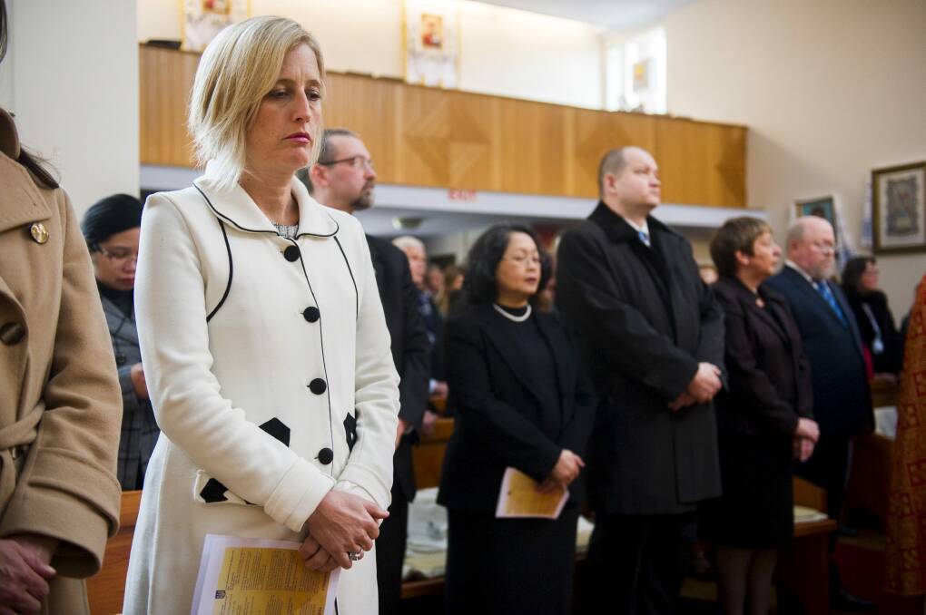 ACT chief minister Katy Gallagher attends a memorial service for MH17 at the Ukrainian Orthodox Church in Turner on Saturday. Photo: Rohan Thomson