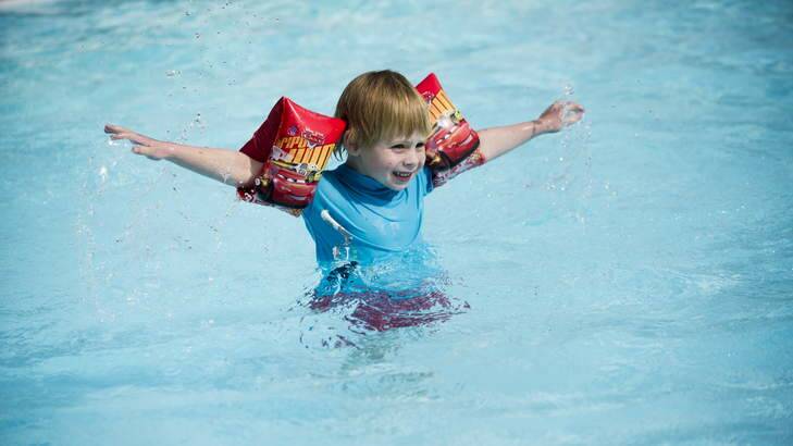 Jakob Zupancic (4), from Garran at Phillip pool on Thursday afternoon enjoyiong the warmer weather. Photo: Rohan Thomson