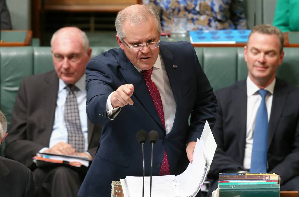 Treasurer Scott Morrison during Question Time at Parliament House in Canberra. Photo: Alex Ellinghausen