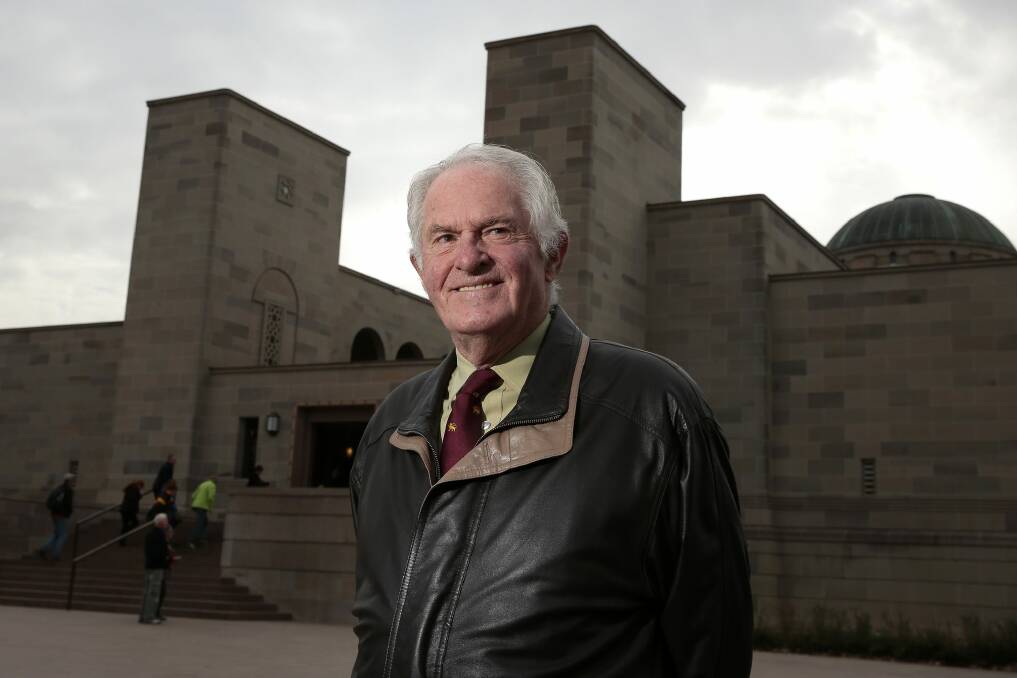 Australia-Britain Society ACT vice-president Greg Cornwell 77, of Yarralumla, in front of the Australian War Memorial, a popular attraction for British tourists. Photo: Jeffrey Chan