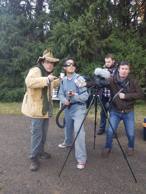 Tim the Yowie Man and some of the team from Austography during filming, Photo: Emma Minion