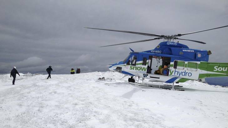 Rescue shot of the Snowy Hydro Southcare rescue helicopter at Charlotte's Pass on October 12, 2012. Photo: Supplied