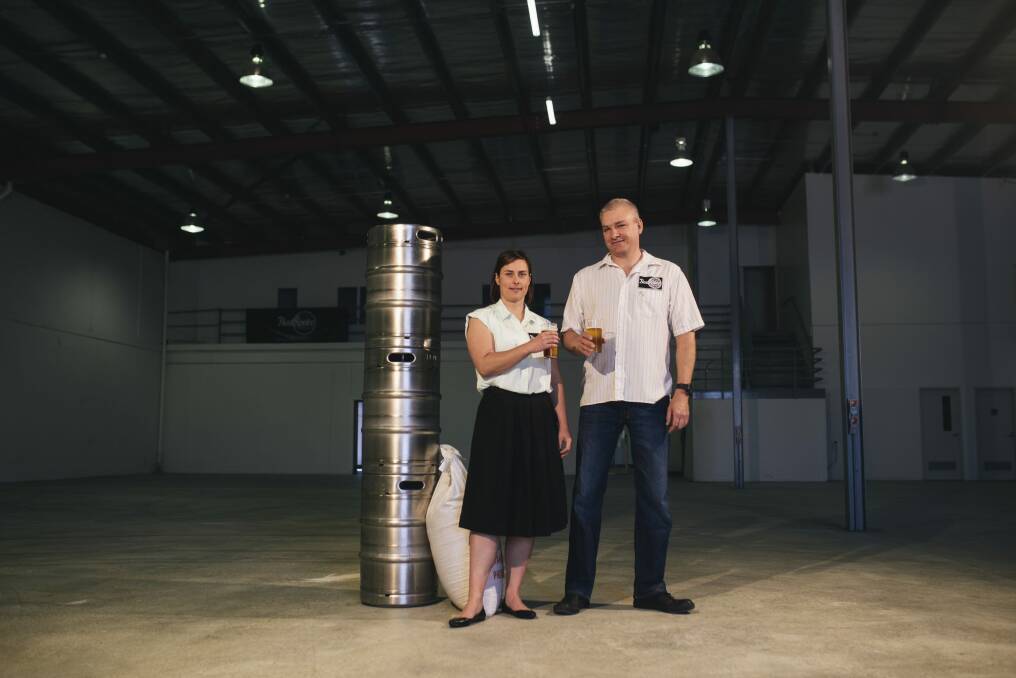 Tracy Margrain and Richard Watkins, owners of BentSpoke Brewery in Braddon, are opening a new venue and canning facility in Mitchell. Photo: Rohan Thomson