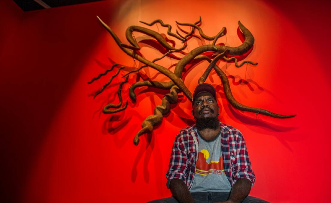 Artist Curtis Taylor at the launch of Songlines: Tracking the seven sisters. Photo: Karleen Minney