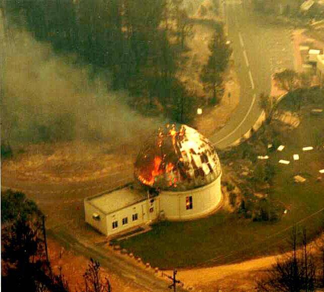 Mount Stromlo Observatory on fire in 2003. Photo: Supplied