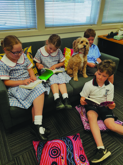 St Bernard's students Jada Smart, Zoe Ralston, Leo Halliday and Chase Quinlivan with Pickles. Photo: Supplied
