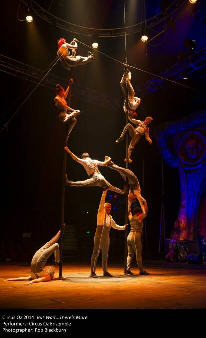 The Circus Oz ensemble performs the pole waltz in But Wait... There's More. Photo: Rob Blackburn