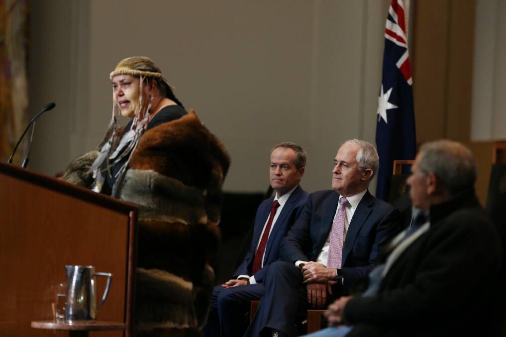Tina Brown delivers the Welcome to Country at the opening of the 45th Parliament. Photo: Andrew Meares