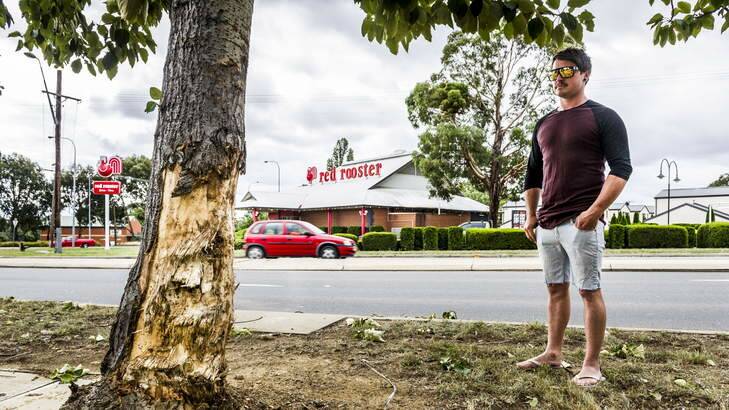 Scott Pollock, outside his home at the site of a serious car accident on Bungendore Road, Queanbeyan. Scott and his partner Kirsty Edwards were first on the scene to help the injured man after the accident on Thursday night. Photo: Rohan Thomson