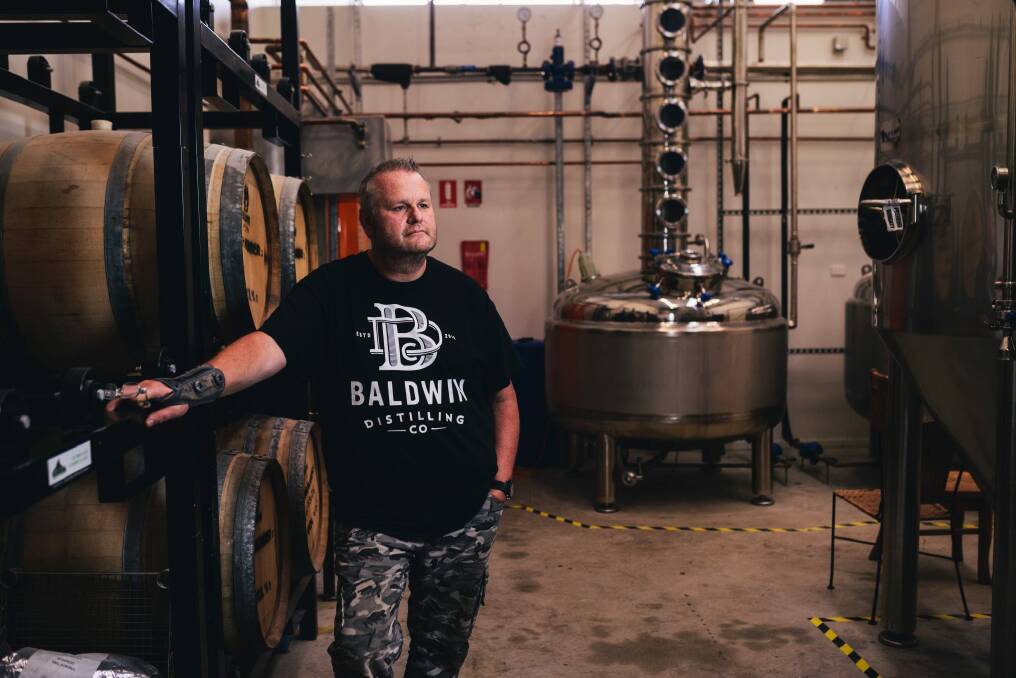 Owner of Baldwin Distilling Anthony Baldwin at his distillery in Mitchell. Photo: Rohan Thomson