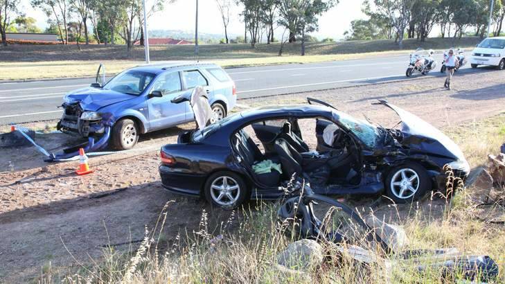A seriously injured man was trapped inside his burning vehicle after it was hit by the driver of a stolen car in Kambah on Wednesday.