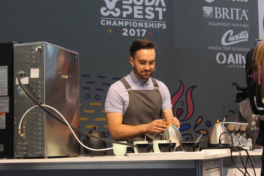 ONA Coffee's head roaster, Sam Corra on stage during the competition in Budapest. Photo: Supplied